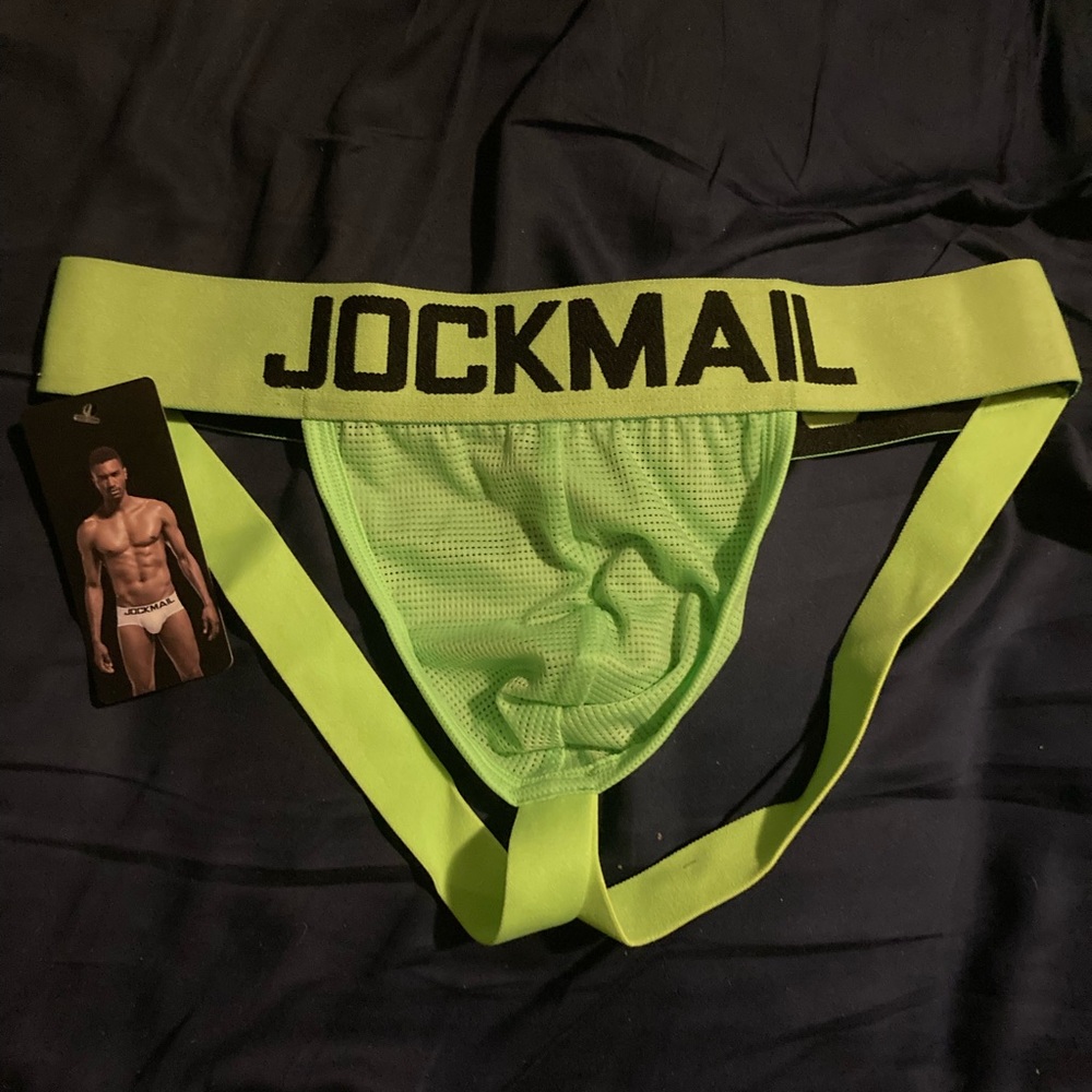 Mens jockmail jockstrap mesh large bright green NWT Runs small will fit medium